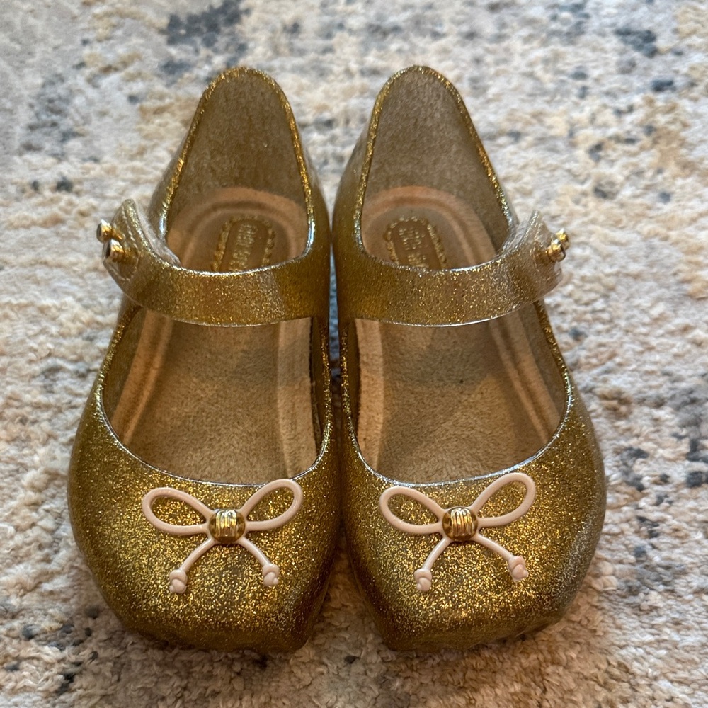 Mini Melissa Girls Gold Glitter Mary Jane Shoes